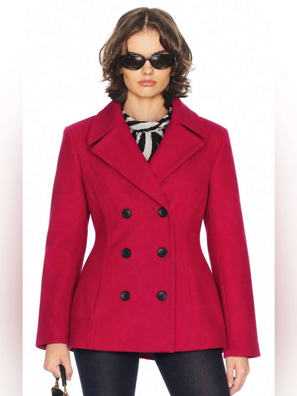 Women’s Double-Breasted Magenta Peacoat Jacket